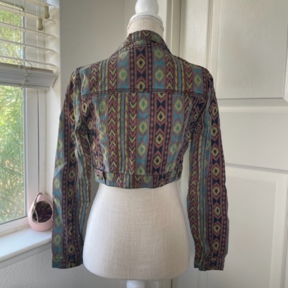 Forever 21 Premium Denim | Tribal Aztec Boho Cropped Denim Jacket Y2K Size S - Picture 6 of 12